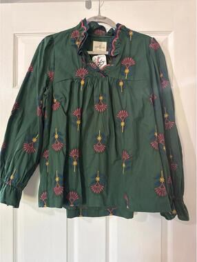 Umgee Green Blouse with Embroidery Design Medium Boutique New with Tags